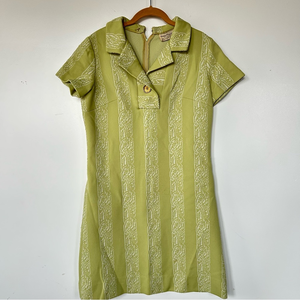 Vintage Norman Wiatt Knits Green and White Textured Dress